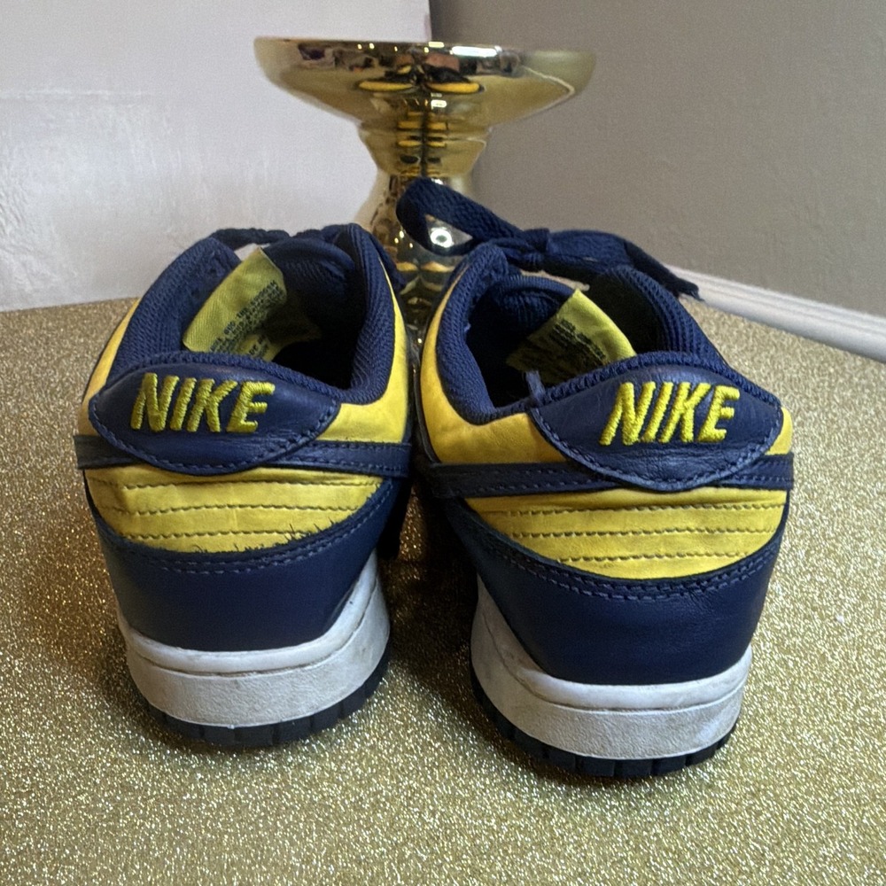 Nike Dunk Low Unisex Kids Low Top Sneakers Yellow/Blue Leather US 7 CW1590-700 - Picture 4 of 6